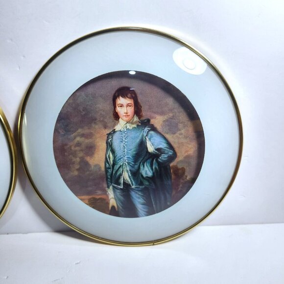 Vintage Pinkie and Blue Boy Set of 2 Convex Glass Bubble Frame Hanging Wall Art - Picture 3 of 8
